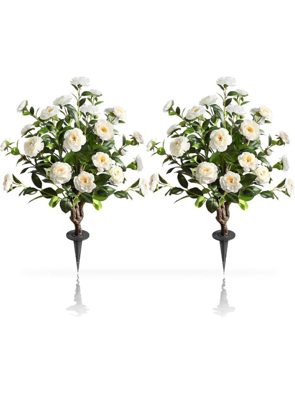36'' Artificial Camellia Tree - 2 Pack Faux Floral Plants in Cement Pots for